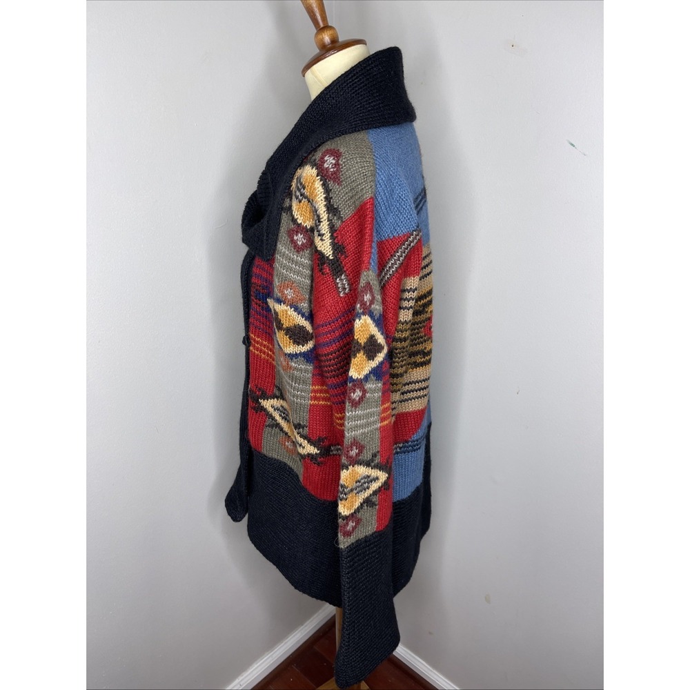 Vintage‎ Peruvian Connection Alpaca Knit Aztec Chunky Cardigan Sweater Large L - Picture 2 of 8